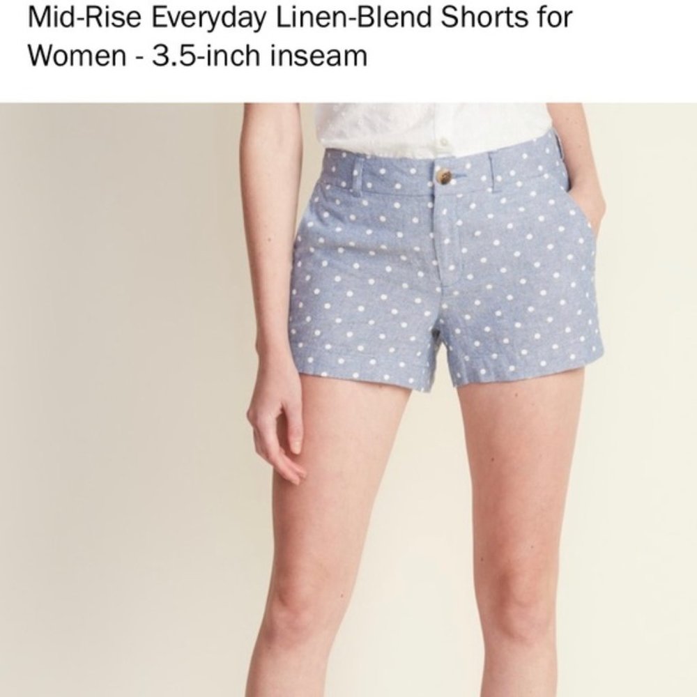 Old Navy Mid-Rise Everyday Linen-Blend Blue Polka Dot Shorts, 8